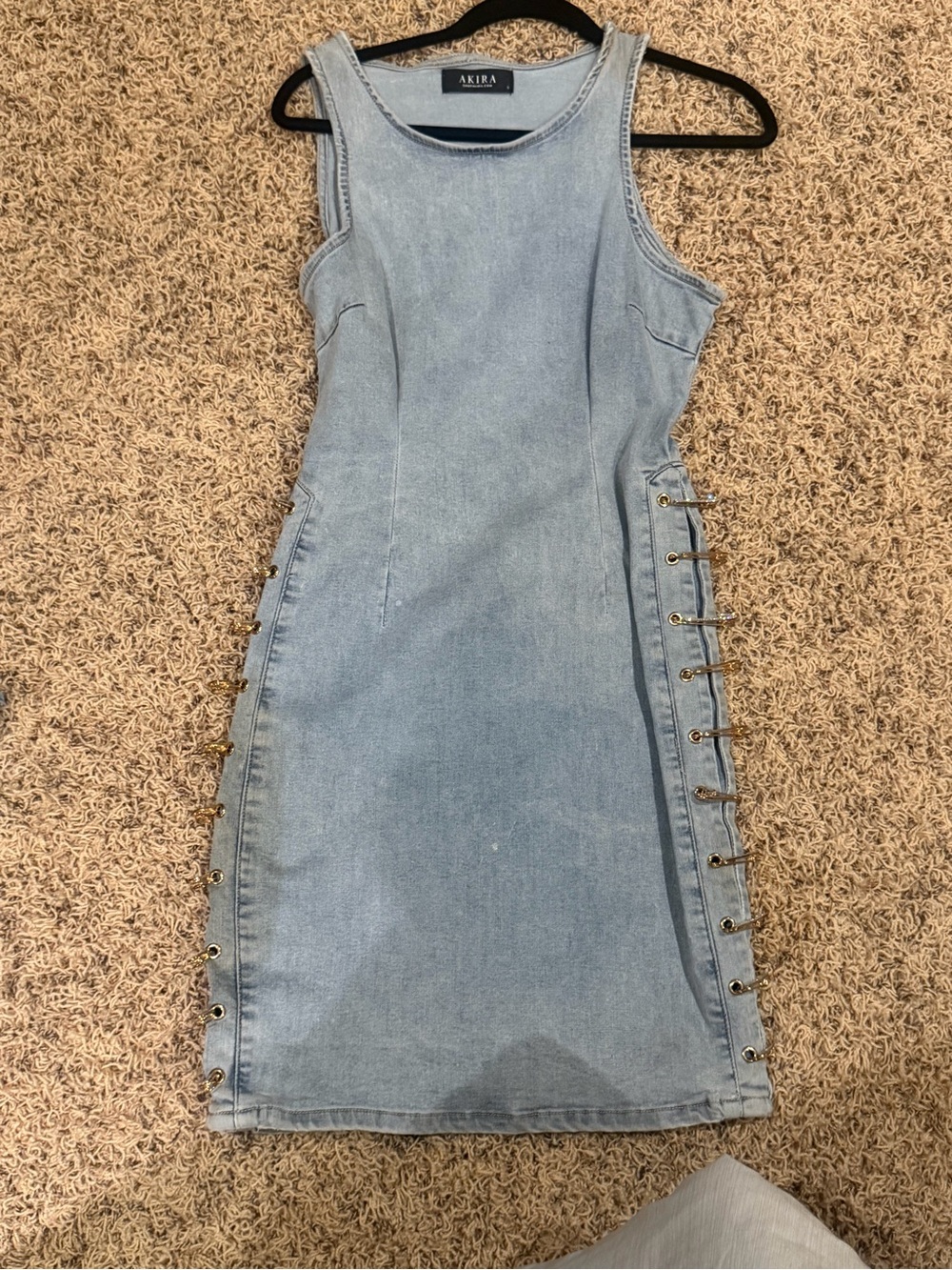 AKIRA Light Wash Denim Lace-Up Midi Dress